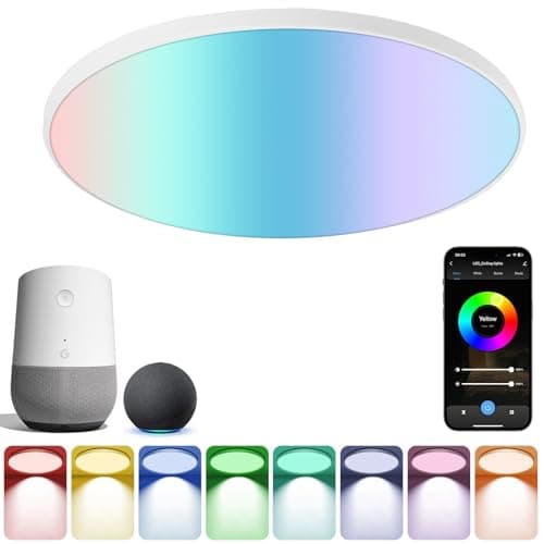 HOTUT RGB Ceiling Light 24W Dimmable LED Ceiling Light,WiFi Bathroom LED Lights Ceiling,Remote & APP Control,2700K-6500K,Round Flush Smart Ceiling Lights Work with Alexa Google Bluetooth for Bedroom