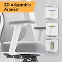 HOLLUDLE Sedia da ufficio ergonomica con supporto lombare 3D e braccioli 3D regolabili – Design a forma di V, sedia da scrivania confortevole per ufficio e casa, Bianca - 7