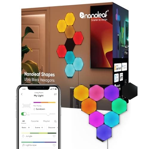 Nanoleaf Shapes Ultra Black Hexagon Starter Kit, 9 Esagoni Luminosi LED RGBW Smart - Applique da Parete Interno Modulari, Luci Led 16M Colori WiFi, Funziona con Alexa, Sincronia Musica e Monitor