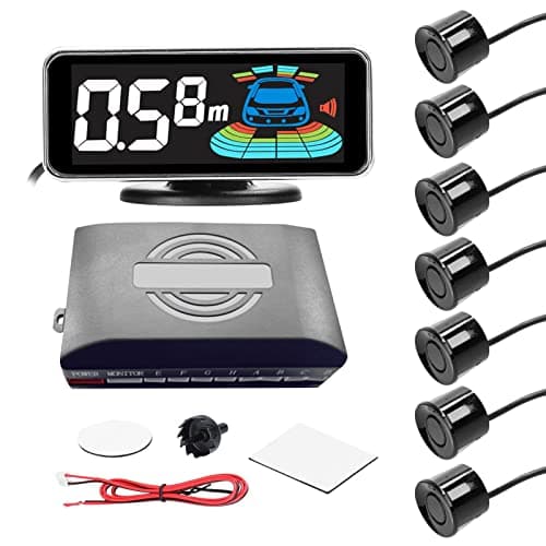 Shkalacar Sensores Aparcamiento Coche, Aparcamiento Coche Kit con 8 Sensores, Sensor Aparcamiento Coche Detección de Distancia, Pantalla LCD de Distancia, Zumbador de Advertencia de Sonido