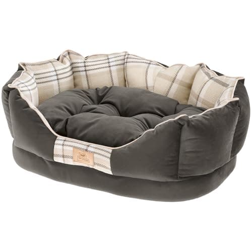 Ferplast Charles 60 Dog Bed with Cushion, Soft Velour, Washable, 56 x 42 x 20 cm, Brown