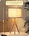 EDISHINE Wooden Bedside Lamp, LED Table Lamp, Living Room, Vintage Table Lamp with Cable, Linen Lampshade, Country House Style, E27 Lamp, Tripod for Bedroom, Living Room, Gift, Beige Natural Wood - 4