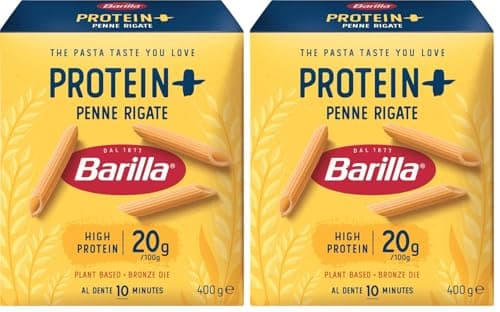 Barilla Penne Rigate Protein Plus - High-Protein Italian Pasta Made with Durum Wheat & Pea Protein - 20g Protein per 100g - Source of Fibre - Classic Short Shape - Single Pack (1 x 400g) (Pack of 2)
