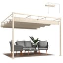 Outsunny Gazebo Pergola Addossata 3x3 m con Tetto Retrattile Scorrevole, Fori di Drenaggio, Pergolato da Giardino in Poliestere e Acciaio, per Patio, Terrazzo, Esterno, UV30+, Beige - 1