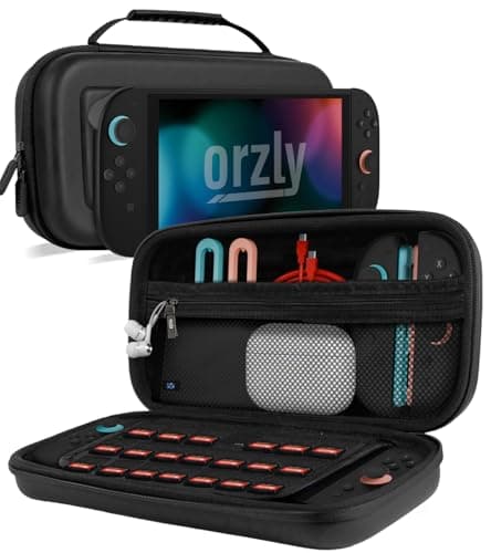 Orzly Custodia per Nintendo Switch 2, custodia protettiva da viaggio con pad per lo schermo, schede di gioco e slot MicroSD con tasche per gli accessori della console