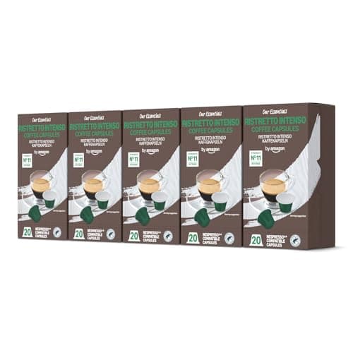 by Amazon Ristretto Intenso Coffee Capsules Nespresso Compatible, 100 Capsules (5 Packs x 20) - Rainforest Alliance Certified