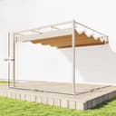 Outsunny Gazebo Pergola Addossata 3x3 m con Tetto Retrattile Scorrevole, Fori di Drenaggio, Pergolato da Giardino in Poliestere e Acciaio, per Patio, Terrazzo, Esterno, UV30+, Beige - 7