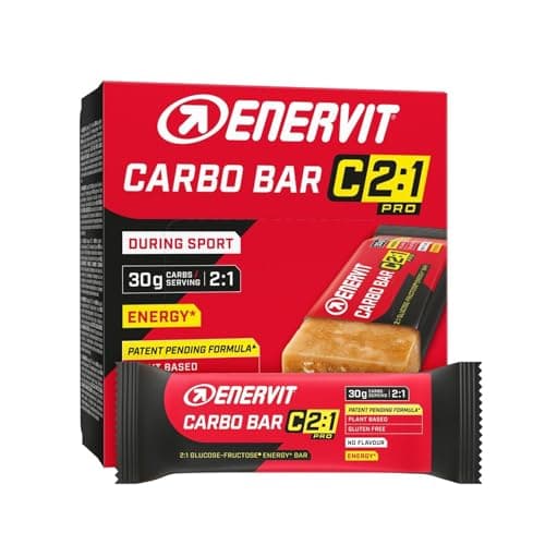 Enervit Carbo Bar C2:1PRO No Flavour – Energieriegel mit 30 g Kohlenhydraten und 50% schneller absorbierten Kohlenhydraten, neutraler Geschmack, für Ausdauersport, Glutenfrei, 12 Riegel à 45 g