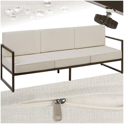 tectake® Conjunto Jardín Exterior de Acero, Sillones Terraza con Acolchado Grueso, Sillas Jardín con Pies Ajustables, Muebles Jardín Exterior, Fundas Repelentes al Agua, Sofás para Jardín - 3 plazas