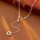 ALEXCRAFT Y Halskette Sterling Silber 925 Ketten für Damen Frauen, Schiebekette Lange Verstellbare Halsketten mit Zirkonia Herz Anhänger Charm Verschiebbar Y Halskette Mode Schmuck Silber Ketten Boho - 4