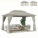 Outsunny 3 x 4 m Outdoor Garden Gazebo with Netting and Curtains, UPF50+ Double Roof Patio Gazebo Permanent Pavilion Canopy Shelter with Metal Frame, Drainage Holes, Beige - 1
