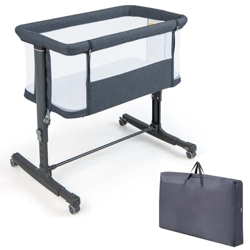 COSTWAY 3 in 1 Culla Neonato Fianco Letto, Lettino Neonato Dondolo con Materasso, Culla Co-Sleeping Fino a 9 kg, Altezza Regolabili, Inclinazione di 10°, 84 x 59,5 x 80,5cm (Grigio Scuro)
