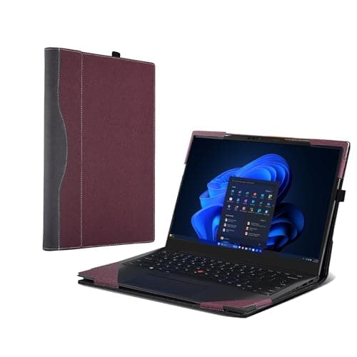 Laptop-Hülle für Lenovo ThinkPad X1 Carbon Gen 13 Aura Edition, ThinkPad X1 Carbon Gen12 Intel (14 Zoll), All-Inclusive-Drop-Case, PU-Leder, Schutzhülle, abnehmbare Schale, Weinrot