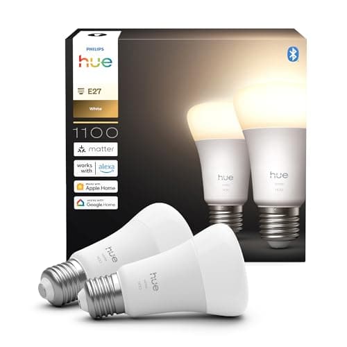 Philips Hue Smart LED A60 Lampe, warmes Weißlicht 2700K, LED Leuchtmittel mit E27 Fassung, 9,5W, 1100 Lumen, dimmbar, smartes Licht kompatibel mit Alexa, Google Assistant und Apple Home, 2er Pack