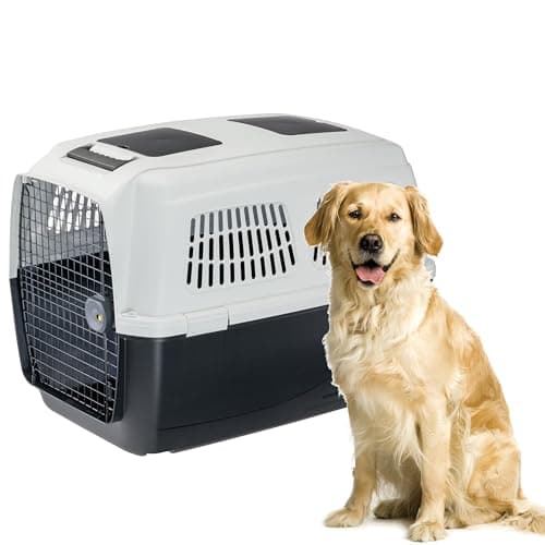 Ferplast Hundetransportbox CLIPPER PLUS, IATA- Hundetransportbox, große Hundetransportbox max 45 kg, sicherer Verschluss, mit Doppelfach für Zubehör, abnehmbarer Griff, 93 x 65 x h 68 cm