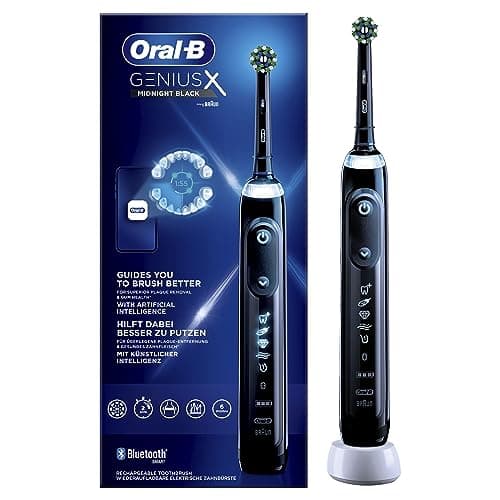 Oral-B Genius X, 1 spazzolino di colore nero, 6 Modalità di Spazzolamento, 1 testina, Intelligenza Artificiale, Batteria litio