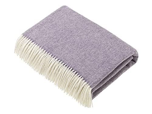 Moon Wool Plaid Throw Blanket, Merino Lambswool, Herringbone Clover, Made in UK