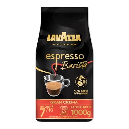 Lavazza, Espresso Barista Gran Crema, Caffè in Grani Tostati a Tamburo, Ideali per Macchine da Caffè Espresso, Note Aromatiche di Fiori, Arabica e Robusta, Intensità 7/10, Tostatura Leggera, 1 kg