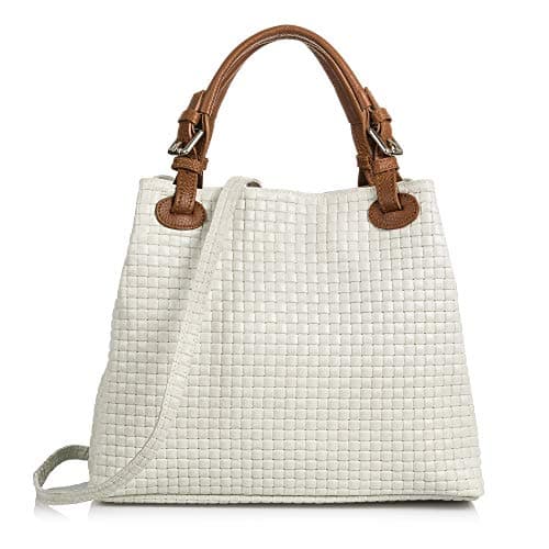 FIRENZE ARTEGIANI.Bolso de mujer piel auténtica.Bolso Tote cuero genuino grabado Serpiente.Asa hombro y correa bandolera. MADE IN ITALY. VERA PELLE ITALIANA. 33x29x17 cm. Color: Blanco