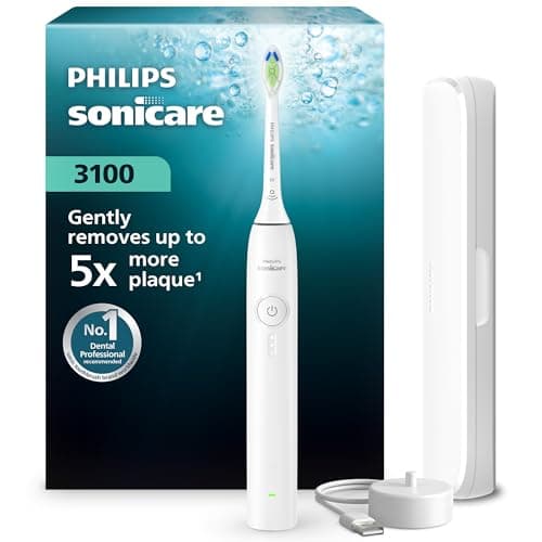 Philips Sonicare 3100 Series Electric Toothbrush - Sonic Toothbrush with Pressure Sensor, 3 Intensity Levels, EasyStart Feature, SmarTimer, 14-Day Runtime, Travel Case, White, HX4033/21, [New]
