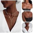 Meteorstarry Lange Y Kette mit Anhänger,Doppelkette Lang Halsreif Silberkette 925 Sterling Silber,Boho Layering Anhänger Halskette Damenkette Jewellery Boho Schmuck Ketten Geschenke für Damen Frauen - 3