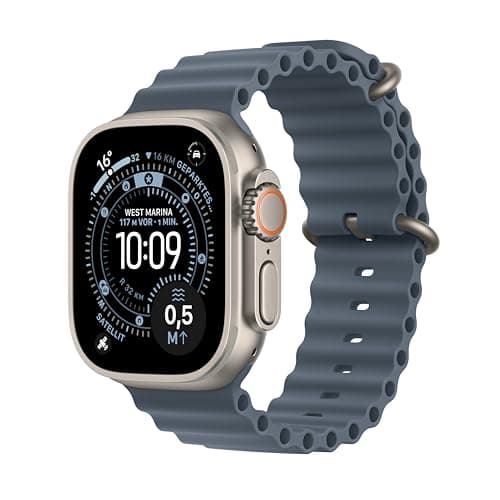 Apple Watch Ultra 3 GPS + Cellular 49 mm Premium Smartwatch for Running Training and Combination Sports with Robust Titanium Case in Natural and Ocean Bracelet in Maritime Blue