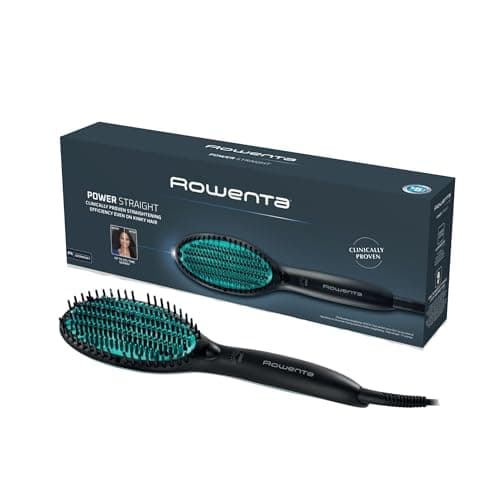 Rowenta Power Straight, Cepillo alisador, Especial para cabello muy rizado y rebelde, con generador de iones y temperatura regulable hasta 200º, púas de gran sujeción desde la raíz, CF5820F0