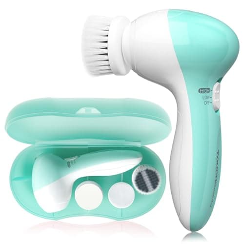 TOUCHBeauty Spazzola Elettrica Viso 4X più Efficace, 3 Spazzole Intercambiabili, 2 Velocità, Pulsazione Sonica, IPX7 Impermeabile con Custodia, per Punti Neri, Pelli Grasse (Morgentau Lichtgrün)