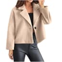 Generisch Cappotto corto di lana da donna con bottoni, tinta unita, giacca invernale alla moda, giacca di lana leggera, Essentials, giacca invernale per il tempo libero, giacca a vento, beige., S - 1