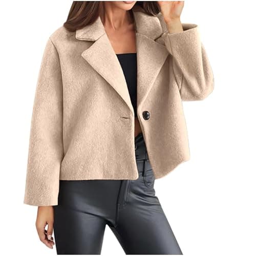 Generisch Cappotto corto di lana da donna con bottoni, tinta unita, giacca invernale alla moda, giacca di lana leggera, Essentials, giacca invernale per il tempo libero, giacca a vento, beige., S