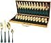 48-Piece Stainless Steel Silverware Set in Wooden Box for 12 People - Cutlery Set with Steak Knives, Forks, and Spoons - 1