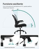 SONGMICS Sedia da Ufficio Girevole, Sedia di Rete da Computer Ergonomica, Supporto Lombare, Oscillante, Seduta 53 cm, Braccioli Pieghevoli, Nero OBN37BK - 9