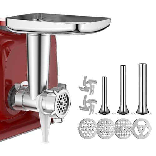 GVODE Fleischwolf Zubehör für Bosch MUM58720 Küchenmaschine, Geeignet für Bosch Multifunktions-Roboter, Beinhaltet 3 Wurstfüllröhrchen und 4 Arten von Mahlplatten