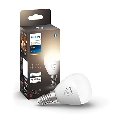 Philips Hue White Sferetta Smart LED, Attacco E14, 5.7W, Luce Bianca Calda, Dimmerabile, Controllo con Bluetooth e Hue App, Funziona con Alexa, Google Assistant e Apple HomeKit
