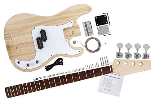 Rocktile Kit basso elettrico PB-style: kit fai-da-te completo con elettronica; corpo in paulownia, manico in acero avvitato, tastiera in palissandro, pickup split-coil, finitura naturale