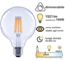 greenandco 4 lampadine a filamento LED | trasparenti | dimmerabile | E27 G95 | 7,2 W 1521 lm | sostituisce 100 W | 3000 K bianco caldo | 320° | 230 V | senza sfarfallio | Classe energetica A - 3