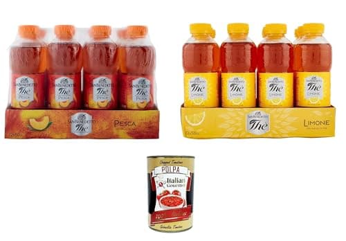 San Benedetto Eistee Pfirsich & Zitrone 24 x 500 ml PET, erfrischendes Teegetränk ohne Kohlensäure Vorratspack + Italian Gourmet polpa