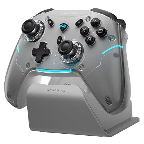 Machenike G5PROMAXSE Bluetooth Controller mit Ladestation, 1000Hz Hall Effect Joysticks & Trigger, Gaming Controller Wireless für PC/Switch/iOS/Android, 2 Rücktasten, Grau