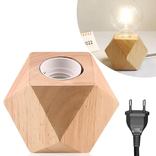 Nizirioo Wooden Table Lamp, E27 Bedside Lamp, Wooden Base, Small Bedside Lamp with Diamond Wooden Base, EU Plug Wooden Base, E27, Perfect for Bedroom/Living Room/Office (without Bulb)