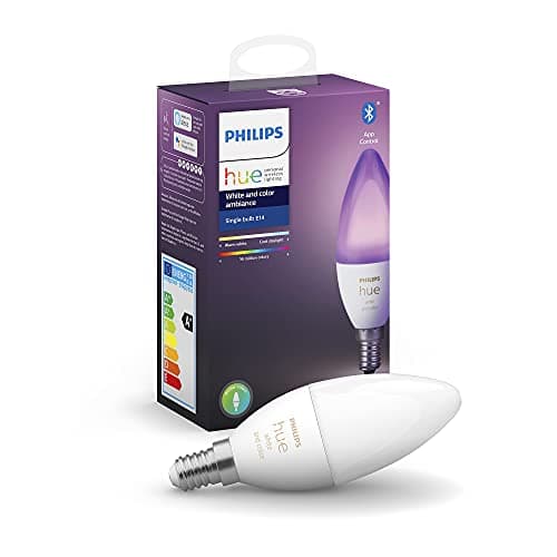 Philips Hue White & Colour Ambiance E14 LED Bulb Single Pack, Dimmable, up to 16 Million Colours, Controllable via App, Compatible with Amazon Alexa (Echo, Echo Dot)