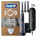 Oral-B iO9 Electric Toothbrush for Adults, Black, App Connected Handle, 7 Cleaning Modes, Includes 3 Brush Heads, Charging Travel Case and Head Holder, Long-Lasting Battery for Home Travel, 2 Pin Plug - 1