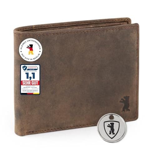 Berliner Bags Men's Leather Wallet with RFID Protection with Coin Compartment, espresso, Vintage