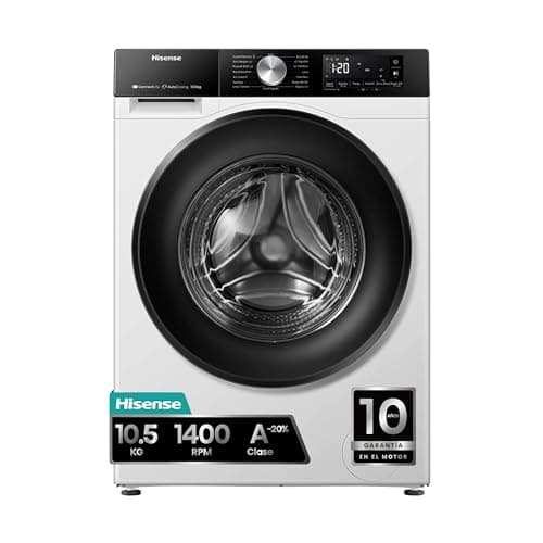 Hisense WF3S1045BW3 - Lavadora, Clase A, 10.5 kg, Auto Dosificación, Conectividad WiFi, Monitor de Consumo, Hygiene Guard, Función Vapor 99.9%, Lavado Rápido, PureJet, Blanco