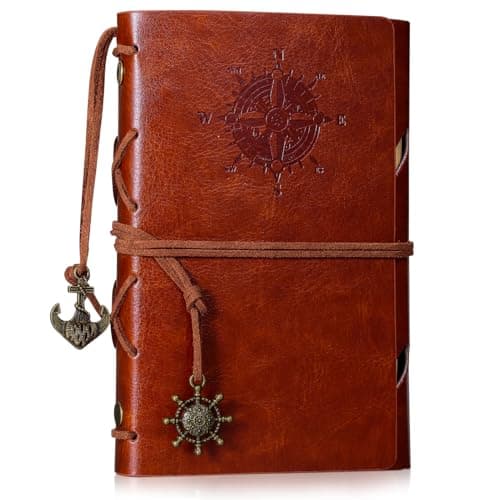 Kesote Cuaderno de Bolsillo Diario de Viaje A7 con Funda de Cuero Vintage Folleto de Tapa Dura Agenda escolar Regalo para chicos y chicas