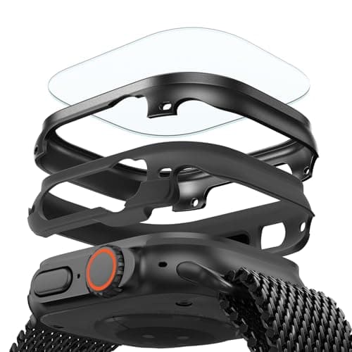 ESR Custodia con protezione per lo schermo per Apple Watch Ultra 3/2/1 49mm (2025/2024/2023/2022), Protezione militare, Lega di alluminio con 2 protezioni in vetro Armorite, Rimani originale, Nero