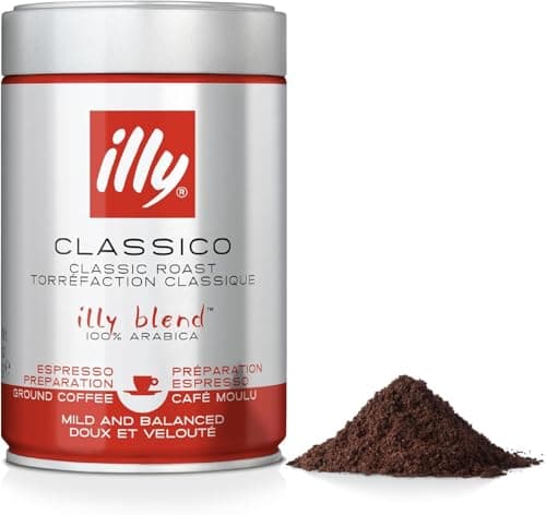 illy, Caffè Macinato per Espresso Tostato CLASSICO, 100% Arabica con Note di Fiori d'Arancio e Gelsomino, Gusto Morbido e Retrogusto Dolce, Confezione da 250g