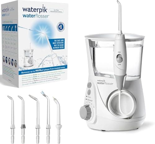 Waterpik Idropulsore Dentale Ultra Professional con 6 Testine e Sistema Avanzato di Controllo della Pressione con 10 Impostazioni, Strumento di Rimozione della Placca Dentale, Bianco (WP-660EU)