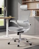 DEVAISE Sedia da Ufficio Ergonomica con Schienale Traspirante a Sezioni, Poggiatesta 3D Regolabile, Braccioli Regolabili, Supporto Lombare, Funzione Dondolo, Sedia Ergonomica per Home Office, Blanc - 2