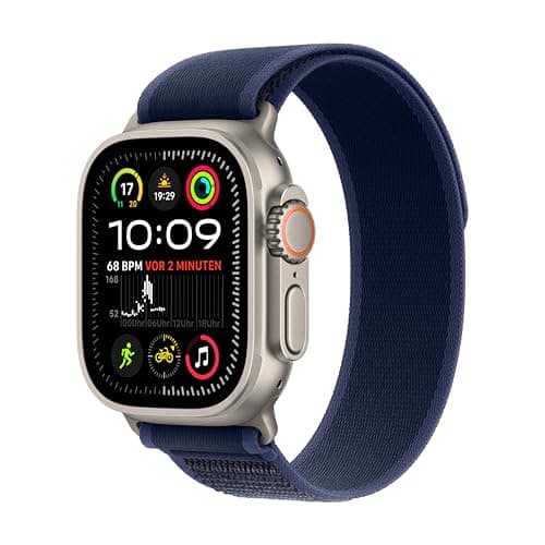 Apple Watch Ultra 2 (GPS + Cellular 49mm) Smartwatch, Sport Watch with Titanium Case in Nature and Trail Loop in Blue (M/L) Fitness Tracker, Precise GPS, Extra Long Battery Life