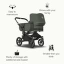 Bugaboo Donkey 5 Mono, Convertible Double Stroller, Improved Design, Reversible Seat, One Hand Steering, Side Basket, Black/Forest Green - 4
